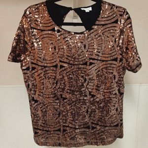 L S.C. SOCIETY COPPER SEQUINED BQCK KEYHOLE BUTTON TOP NEW